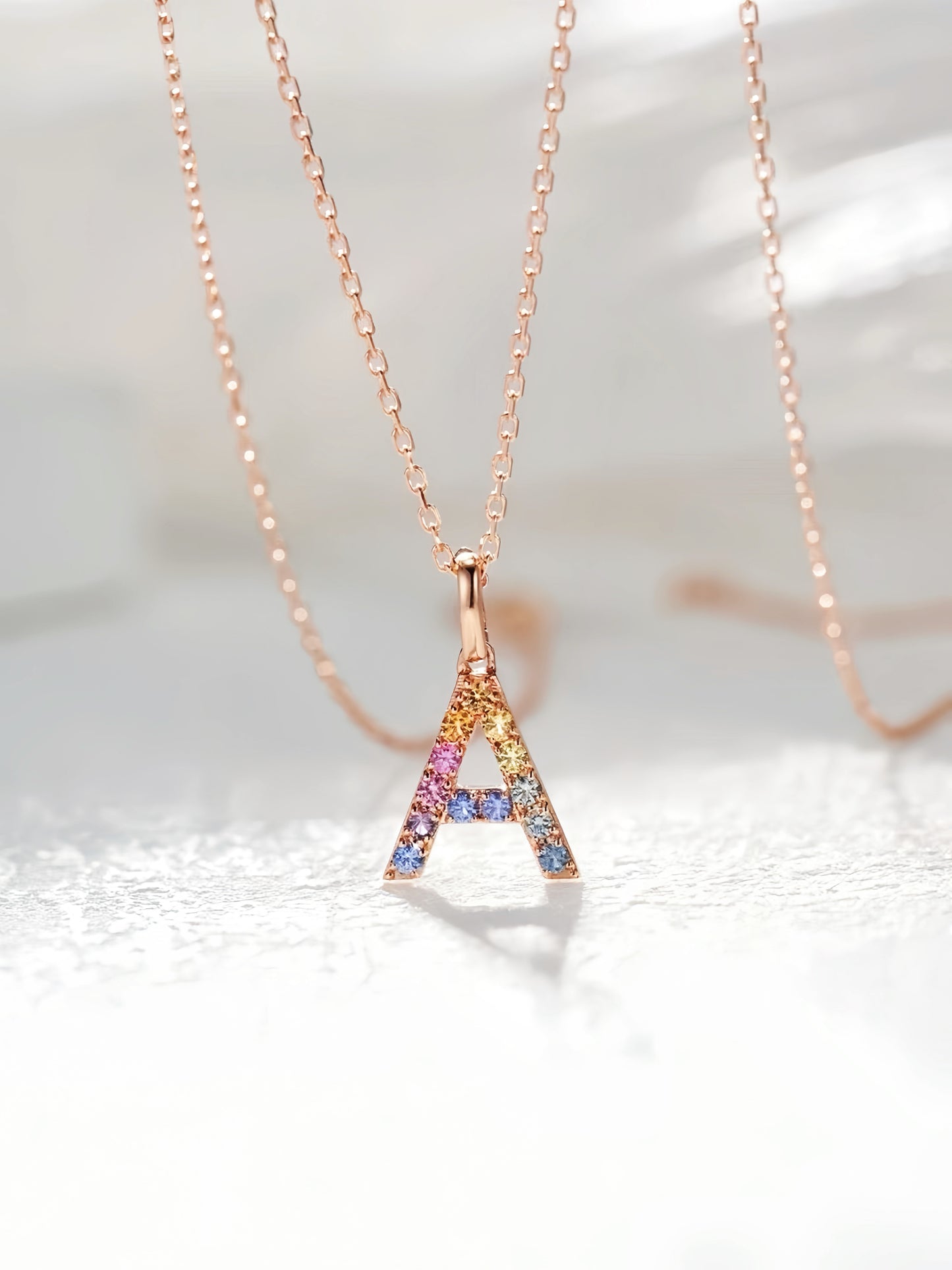 Alphabet Rainbow Sapphire 18K Gold Pendant (Item No. SA055）