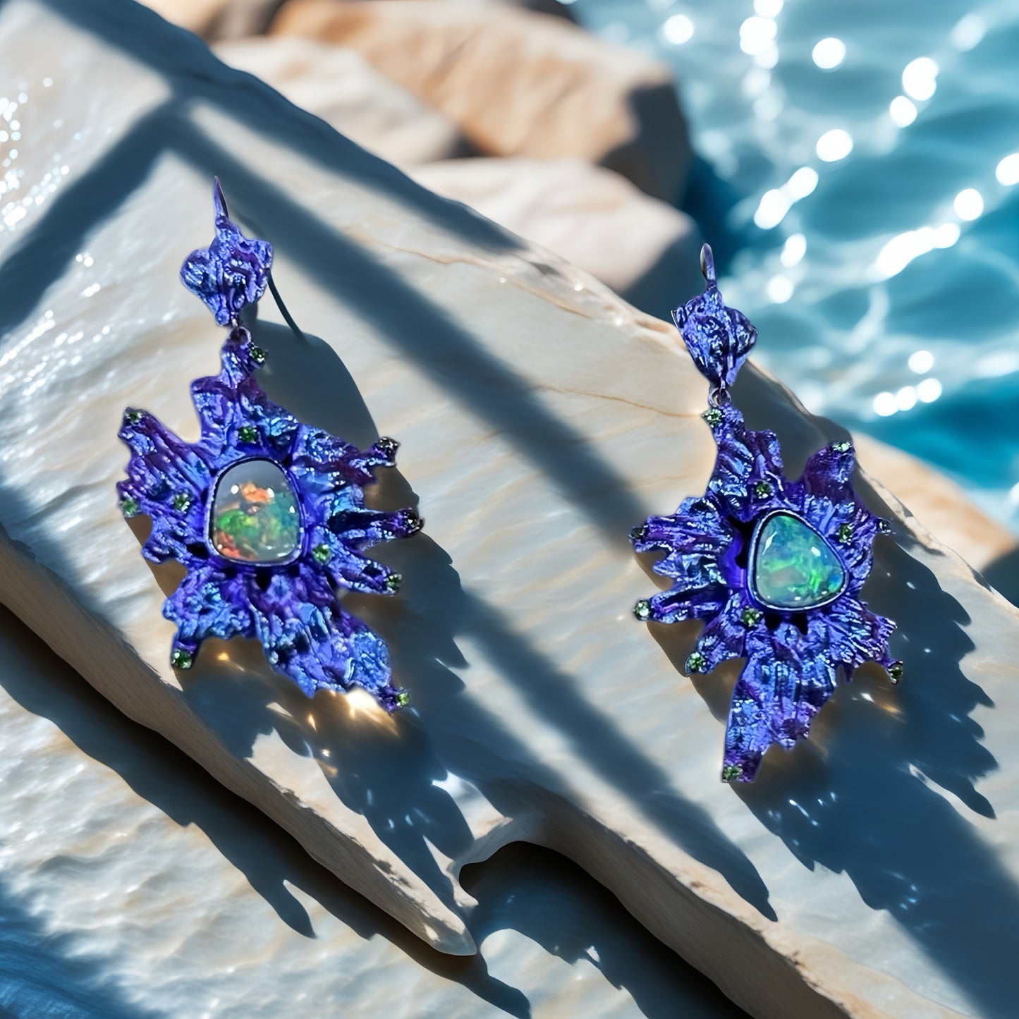 Anodized Titanium Blue Opal Earring (Item No. TA006）