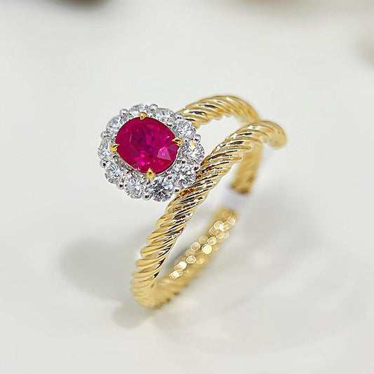 Vintage 18k Gold Diamond Ruby Ring (Item No. VT491）