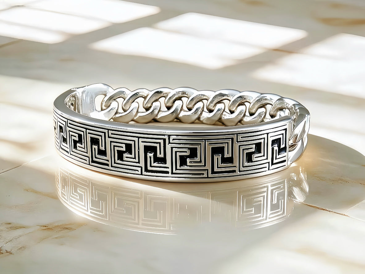 Greek Key Enamel Silver Bracelet Chain (Item No. TDBS0004）