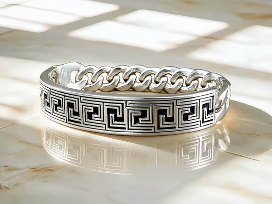Greek Key Enamel Silver Bracelet Chain (Item No. TDBS0004）