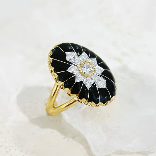 Black Enamel 18k Gold Diamond Ring (Item No. VT306)