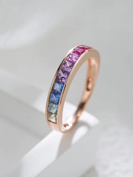 2.5mm Rainbow Sapphire 18k Gold Ring (Item No. SA111）