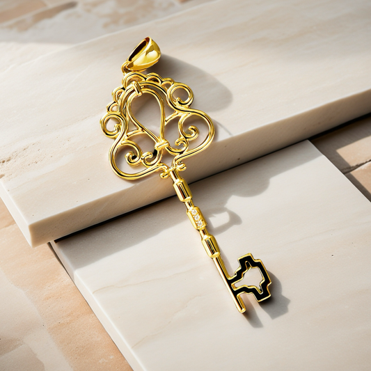 Renaissance Key Diamond 925 Sterling Silver/9k/14k/18k Gold Pendant (Item No. GP0001）