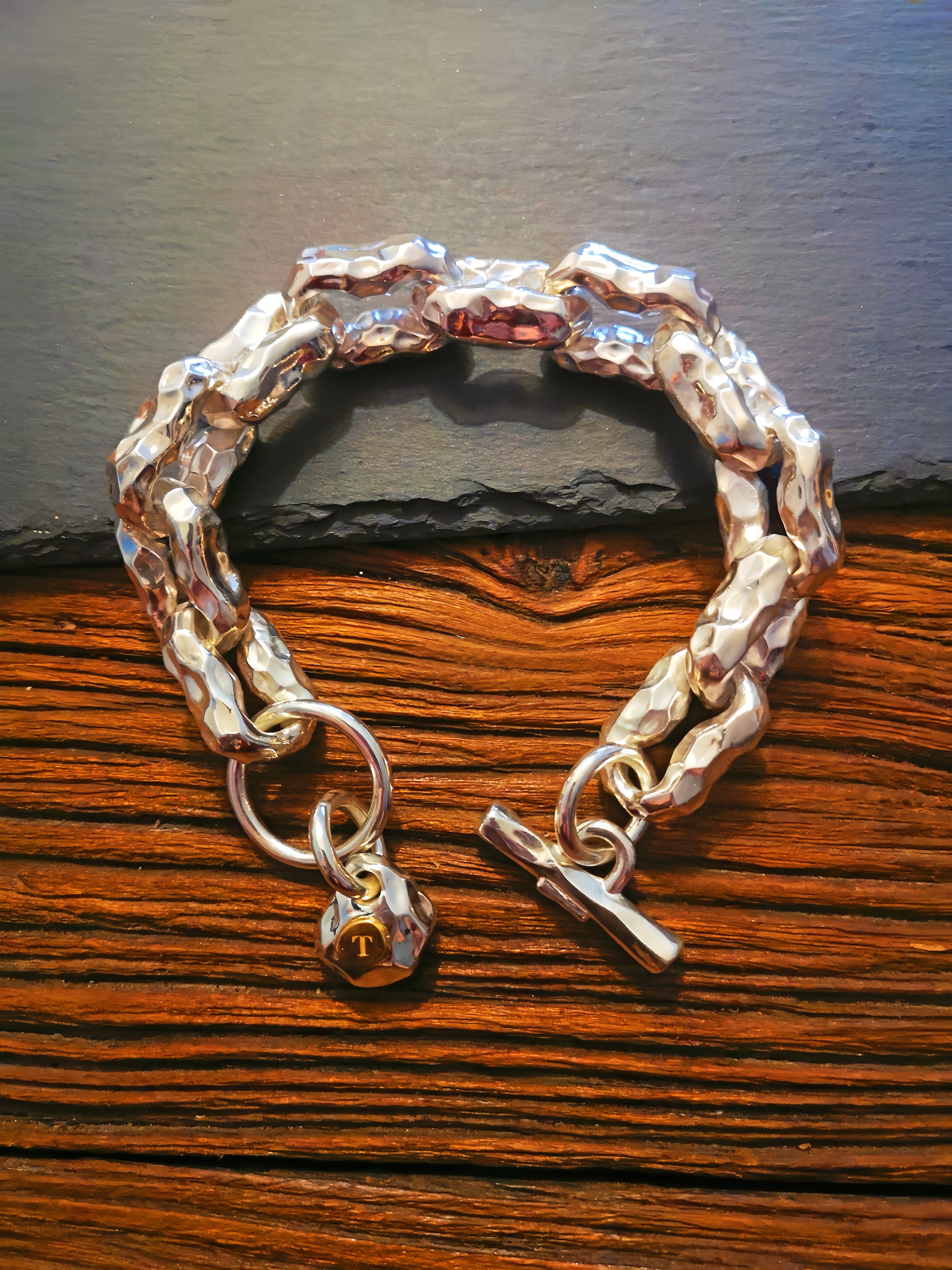 Heavy Metal Hammered Silver Bracelet (Highly Polished) (Item No.B0565)