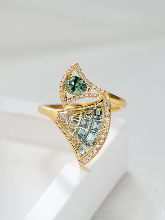 Rainbow Sapphire 18k Gold Ring (Item No. SA071）