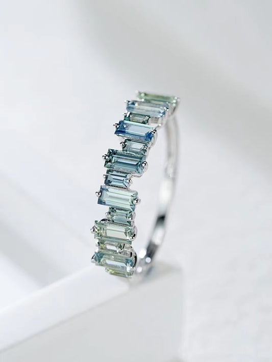 T Square Cut Rainbow Sapphire 18k Gold Ring (Item No. SA027）