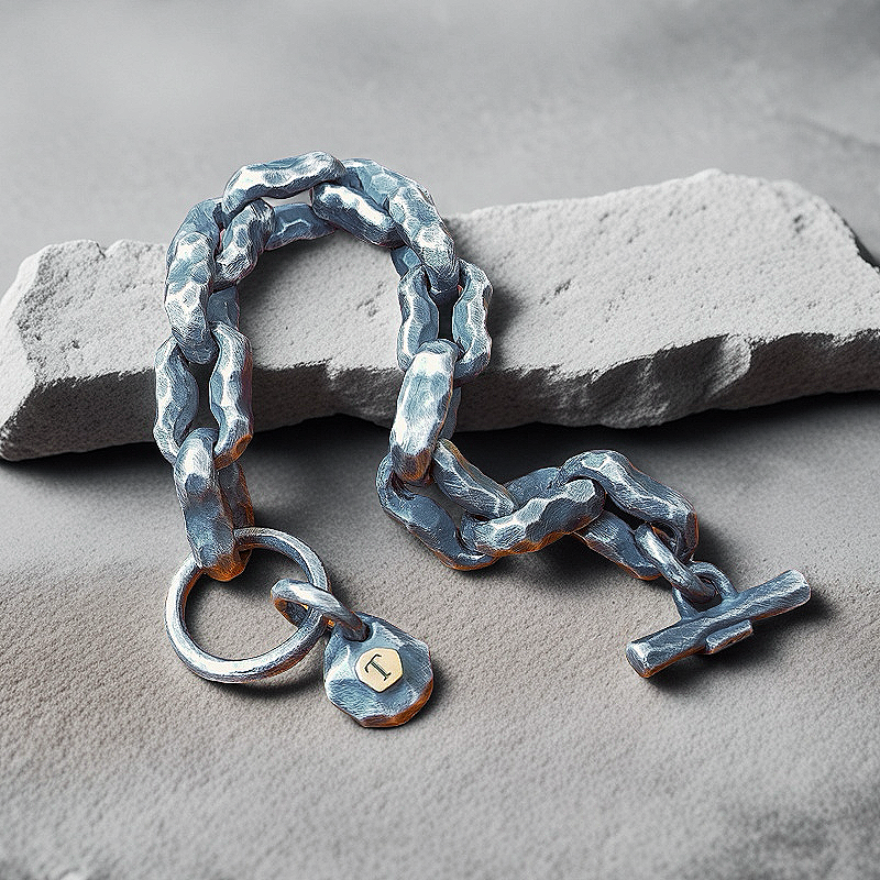 Heavy Metal Hammered Silver Bracelet Oxidized (Item No.B0608)