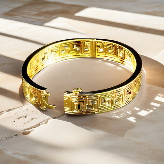 Greek Key Hollow Sterling Silver/9k/14k/18k Gold Bangle(Item No. GB0018)