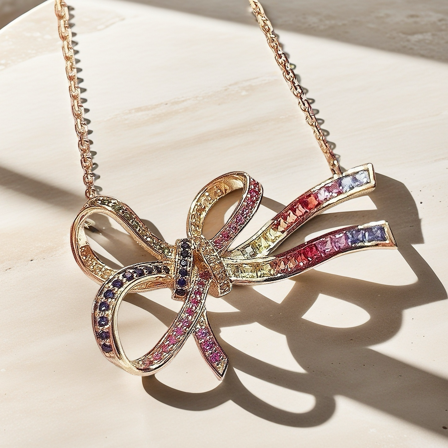 Rainbow Bow 18k Gold Sapphire Pendant (Item No. VT103）