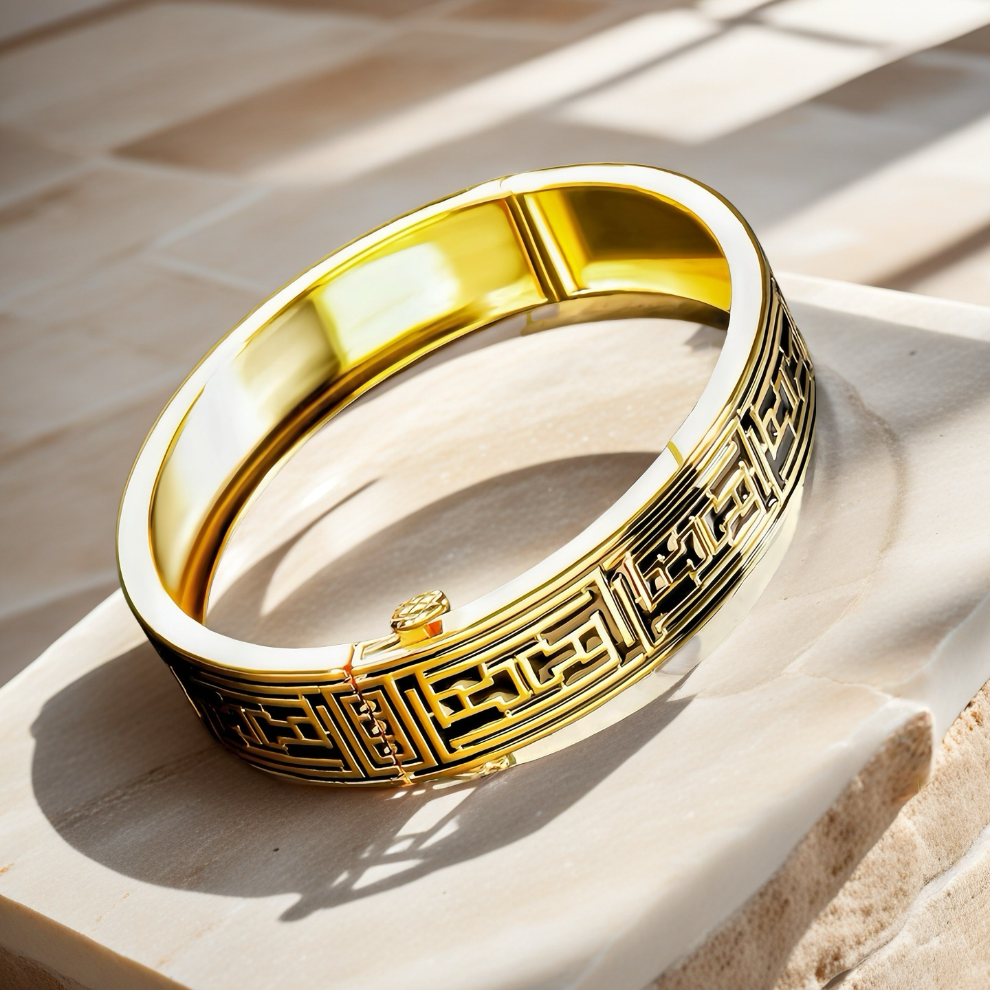 Greek Key Enamel 925 Sterling Silver/9k/14k/18k Gold Bangle(Item No. GB0013）