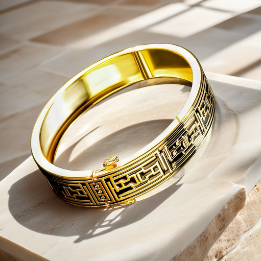 Greek Key Enamel 9k/14k/18k Gold Bangle (Item No. TDBG0013）