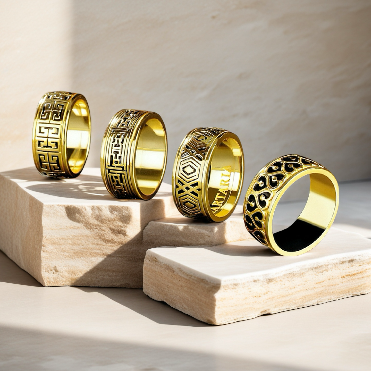 Rotatable Enamel Greek Key 925 Sterling Silver/9k/14k/18k Gold Ring (Item No. GR0001）