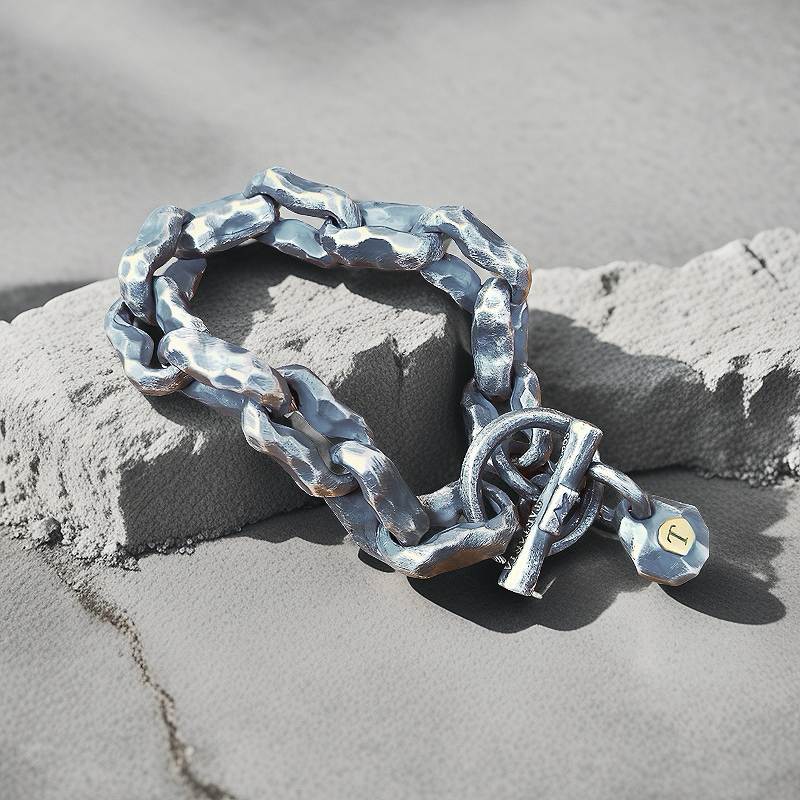 Heavy Metal Hammered Silver Bracelet Oxidized (Item No.B0608)