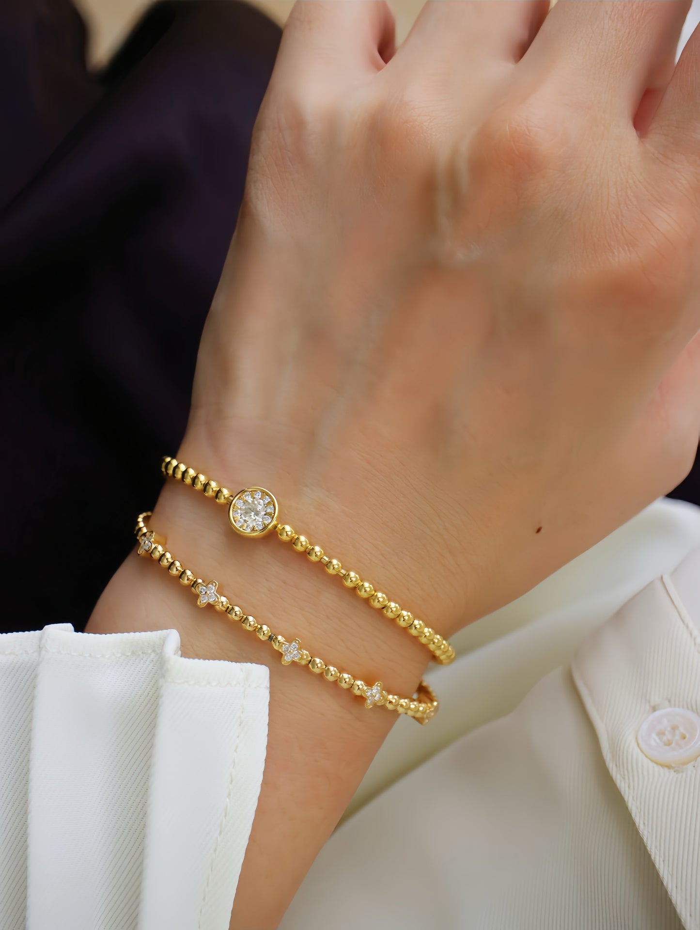 Four-leaf Clover Vintage 18k Gold Diamond Bracelet (Item No. VT130）