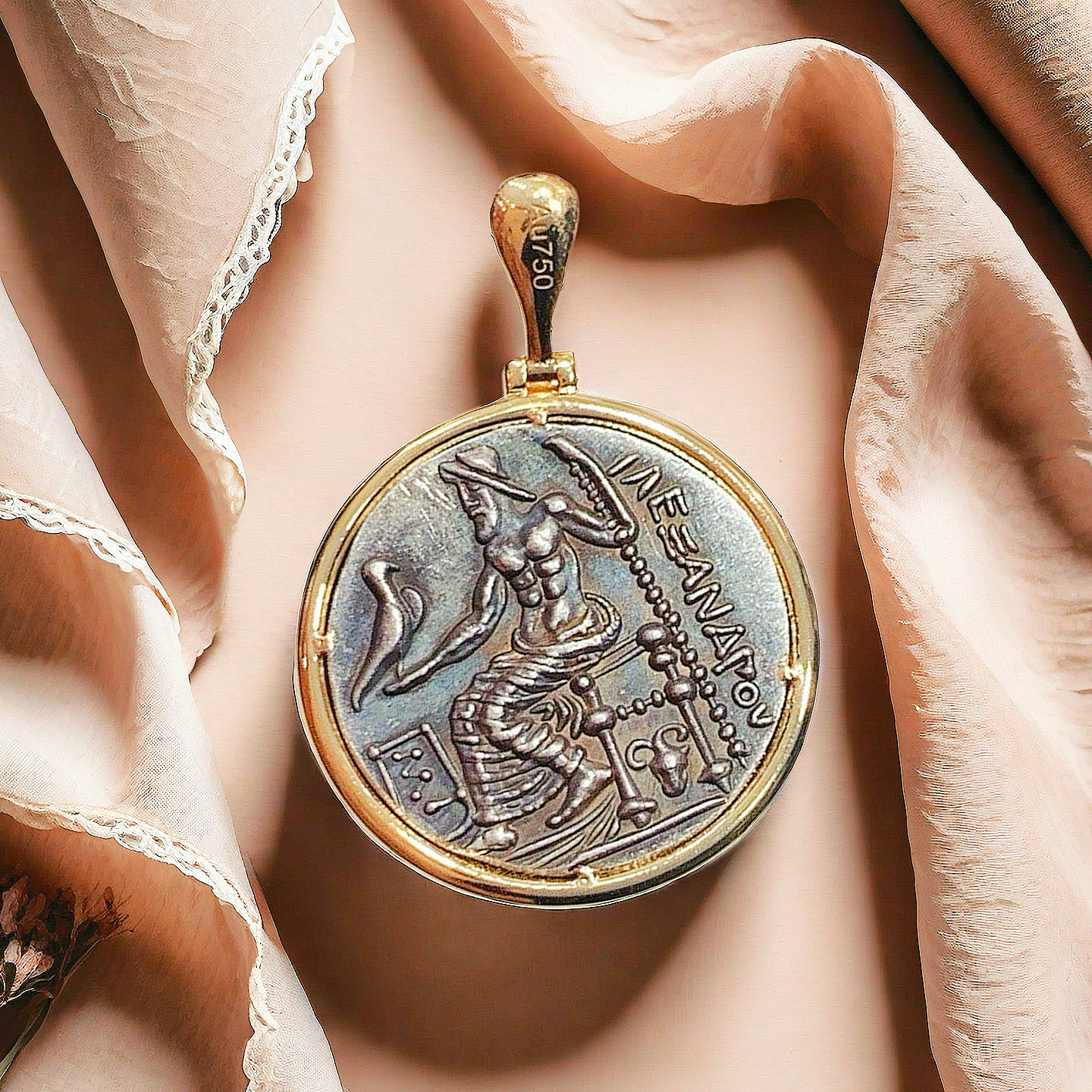 Heracles Ancient Greek Coin Medallion 18K Gold Pendant (Item No. COIN030）