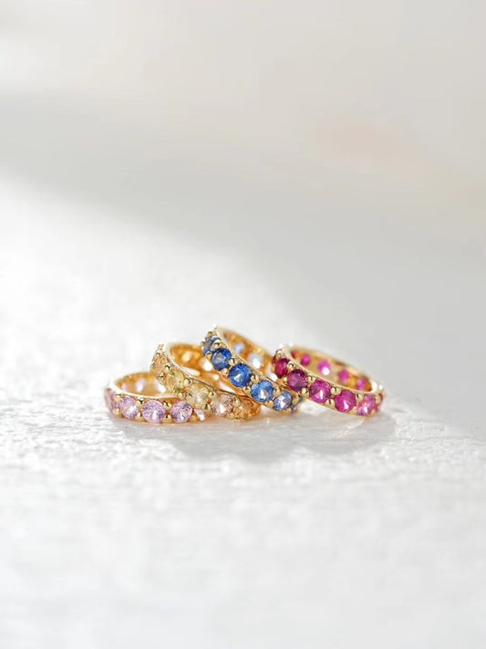 Five Rings Rainbow Sapphire 18K Gold Pendant Necklace Set (Item No. SA016）