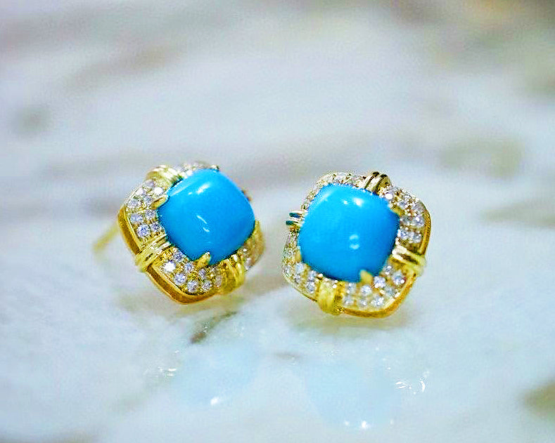 Vintage Turquoise 18k Gold Diamond Earring (Item No. VT053）