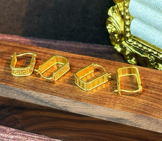 Geometry Greek Key 18k Gold Earring (Item No. SJER015）