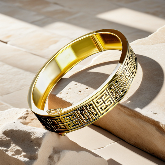 Greek Key Enamel 925 Sterling Silver/9k/14k/18k Gold Bangle(Item No. GB0010）