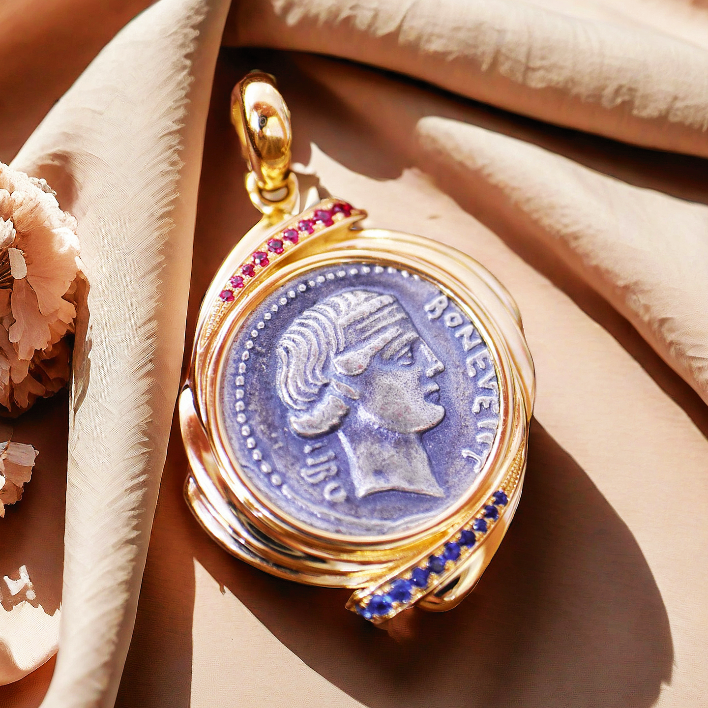 Fortuna Goddess Ancient Greek Coin Medallion 18K Gold Pendant (Item No. COIN028）