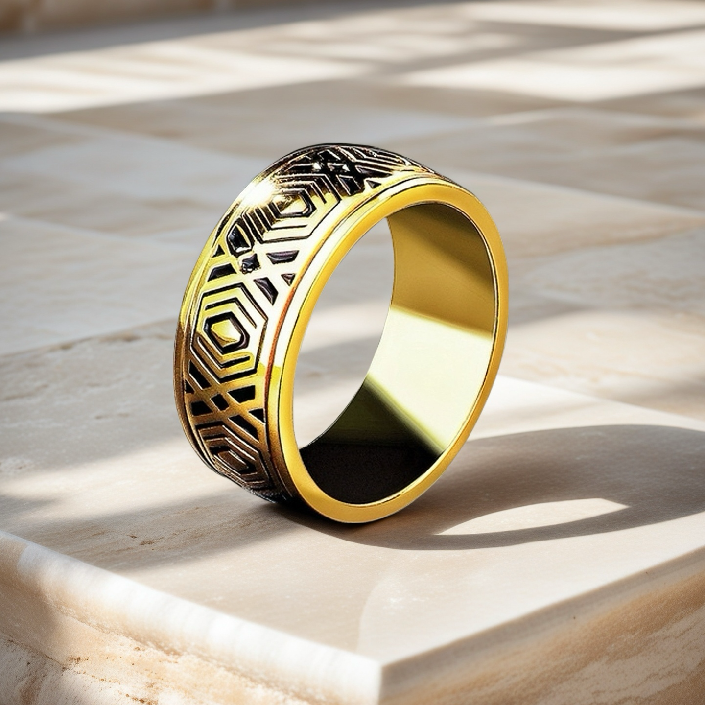 Rotatable Enamel Greek Key 925 Sterling Silver/9k/14k/18k Gold Ring (Item No. GR0001）