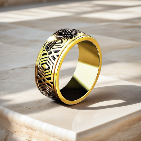 Rotatable Enamel Greek Key 925 Sterling Silver/9k/14k/18k Gold Ring (Item No. GR0001）