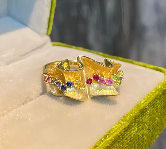 Vintage Flower 18k Gold Sapphire Ring (Item No. VT137）