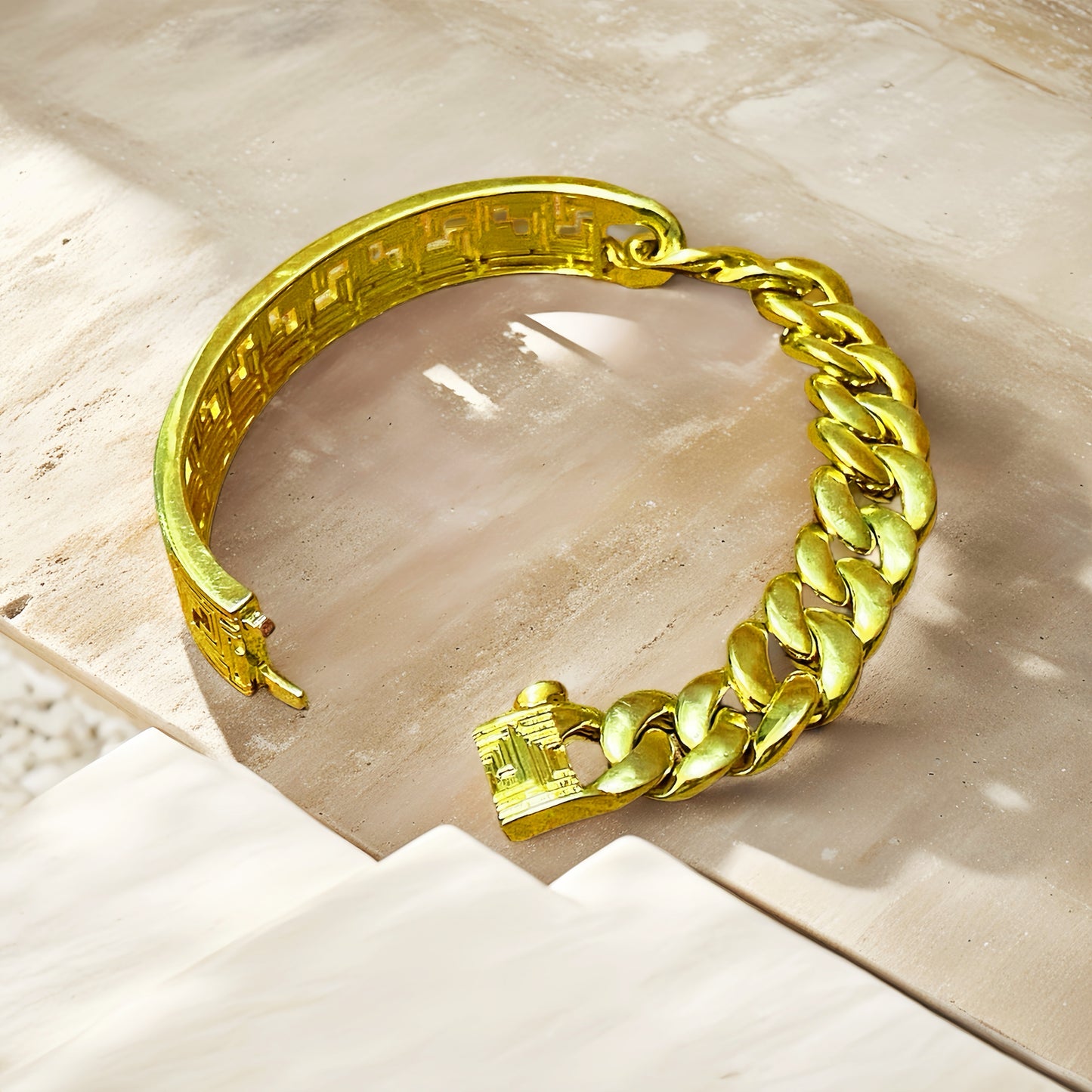 Greek Key Hollow Sterling Silver/9k/14k/18k Bracelet Chain (Item No. GB0003）