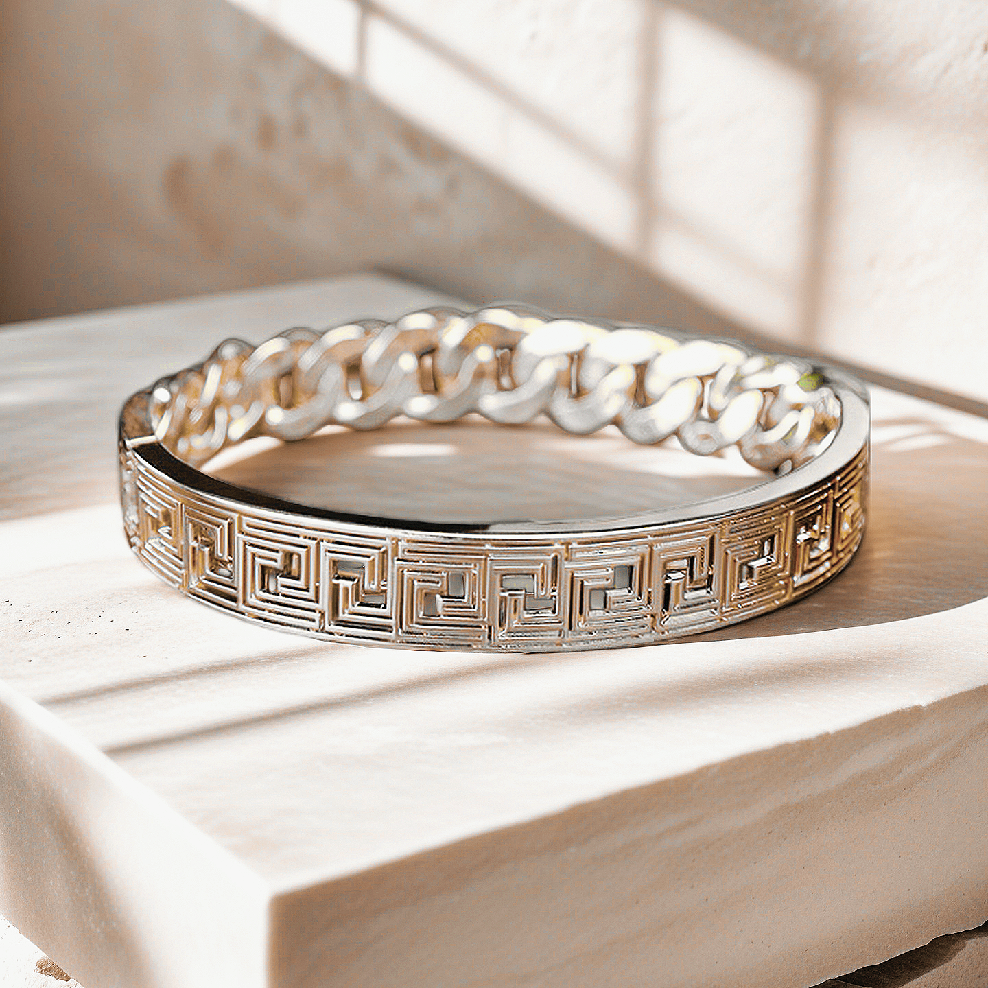 Greek Key Hollow Sterling Silver/9k/14k/18k Bracelet Chain (Item No. GB0003）