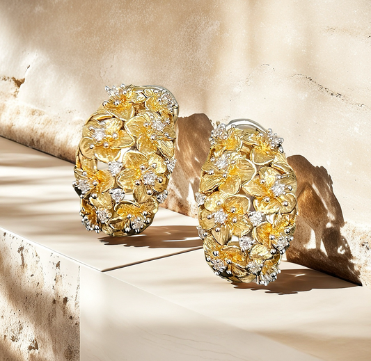 Flower Rigato Vintage 18k Gold Diamond Earring (Item No. VT016）
