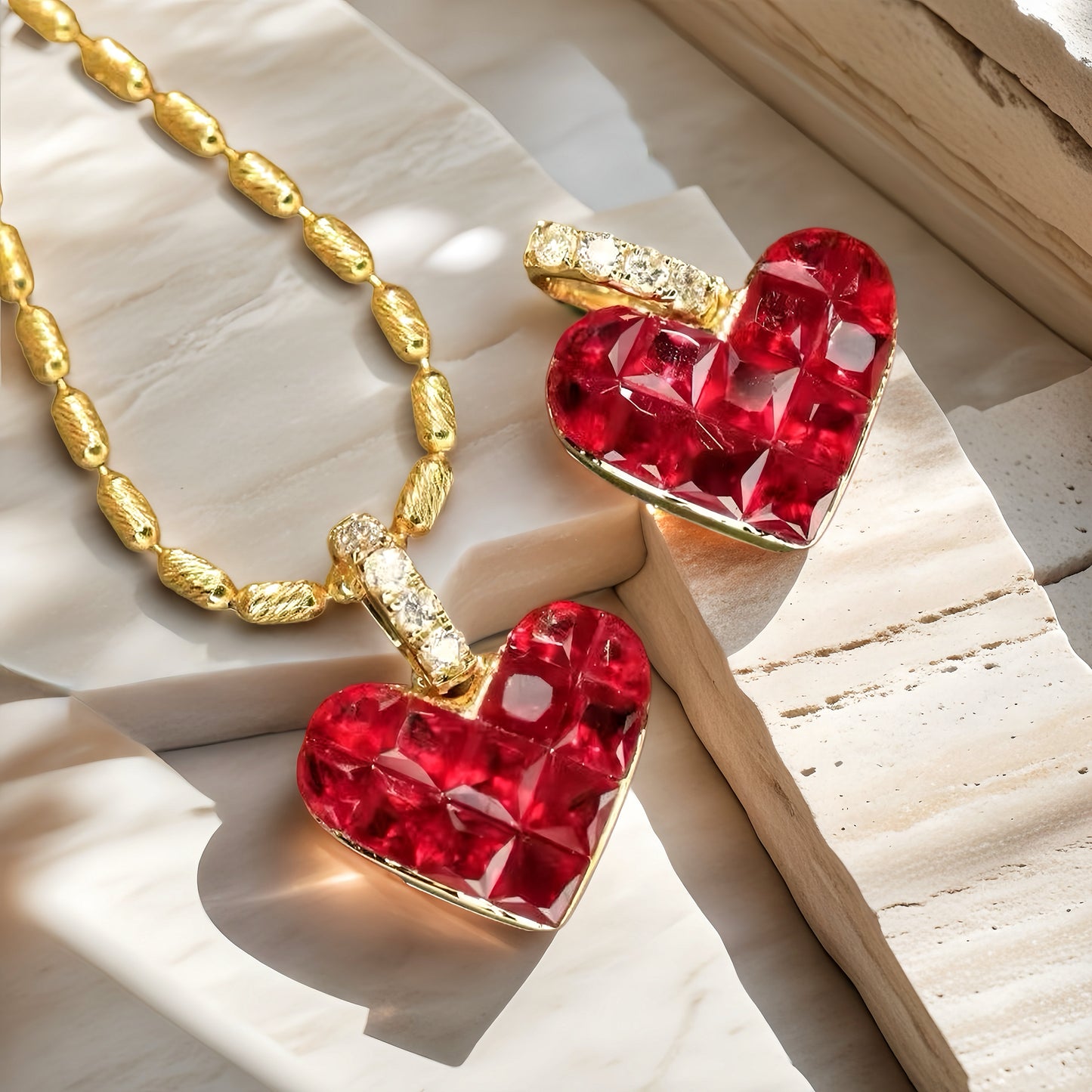 Heart 18k Gold Diamond Ruby Pendant (Item No. VT201）