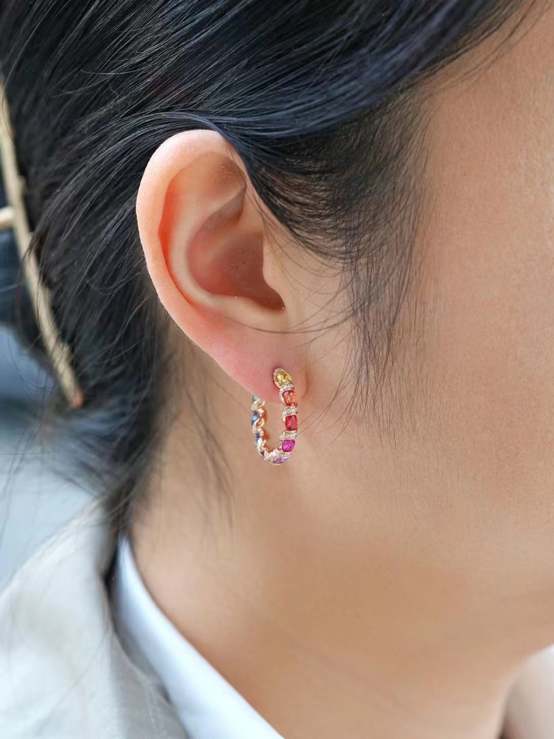 Rainbow Sapphire 18K Gold Earring (Item No. SA017）