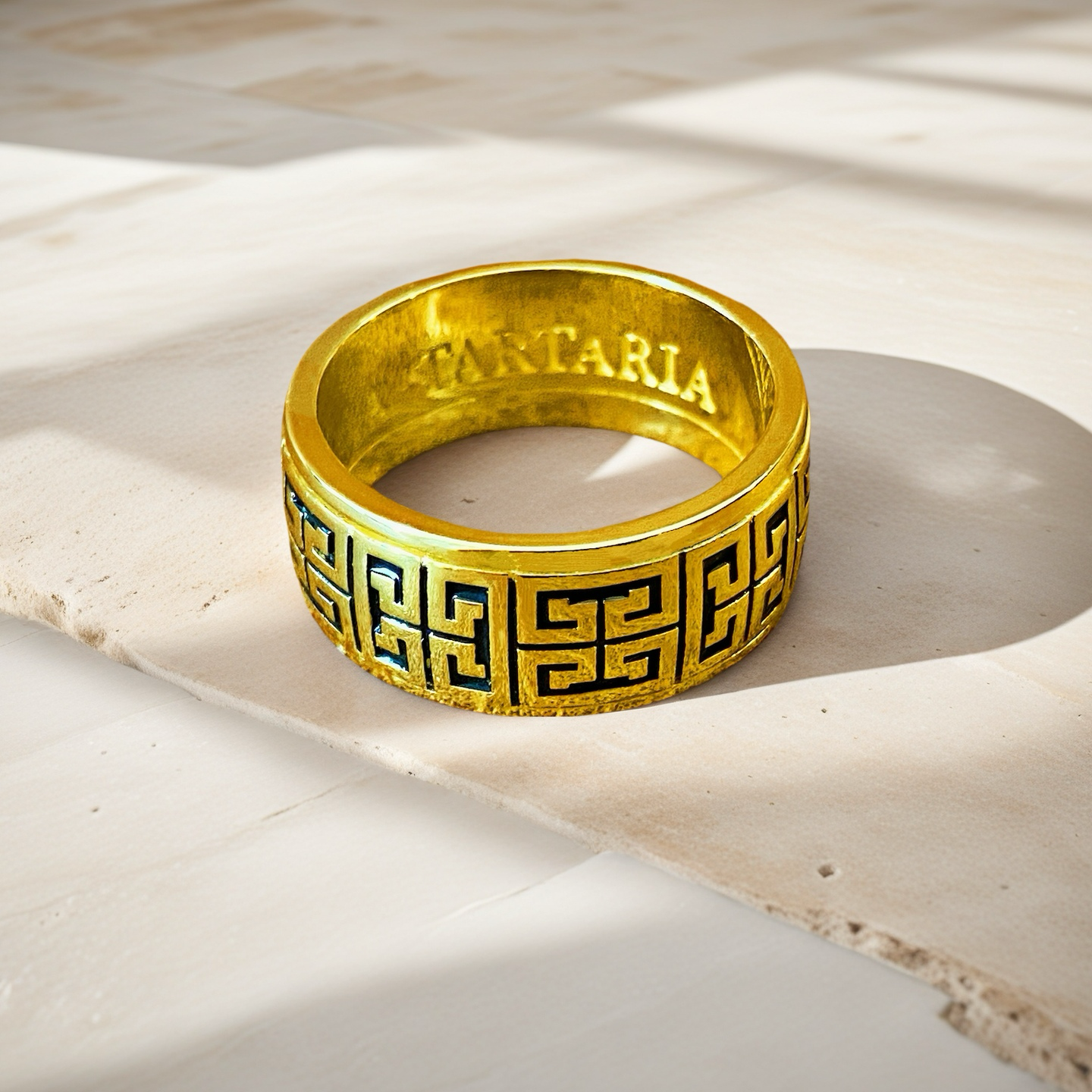 Rotatable Enamel Greek Key Sterling Silver/9k/14k/18k Gold Ring (Item No. GR0004）