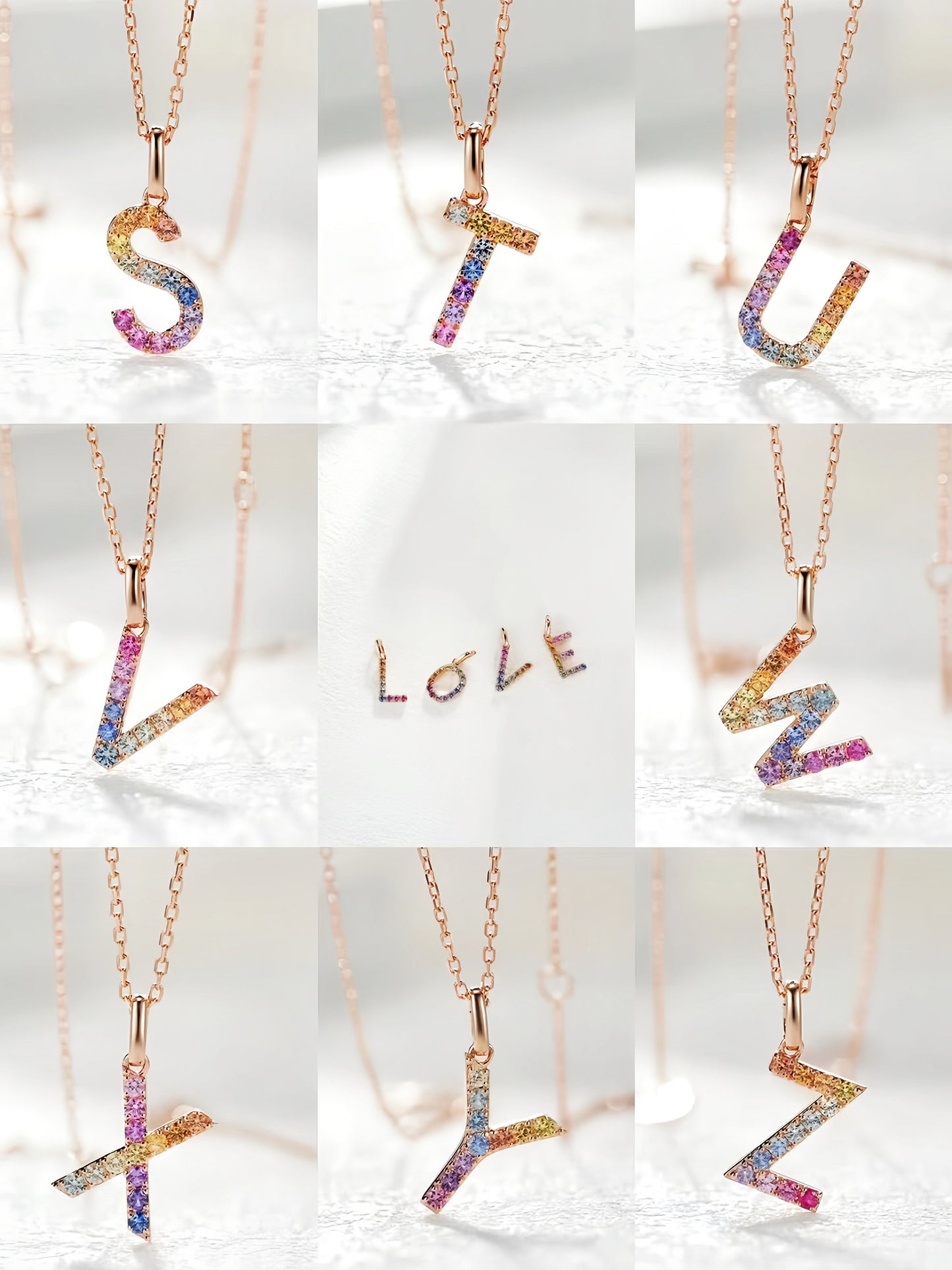 Alphabet Rainbow Sapphire 18K Gold Pendant (Item No. SA055）