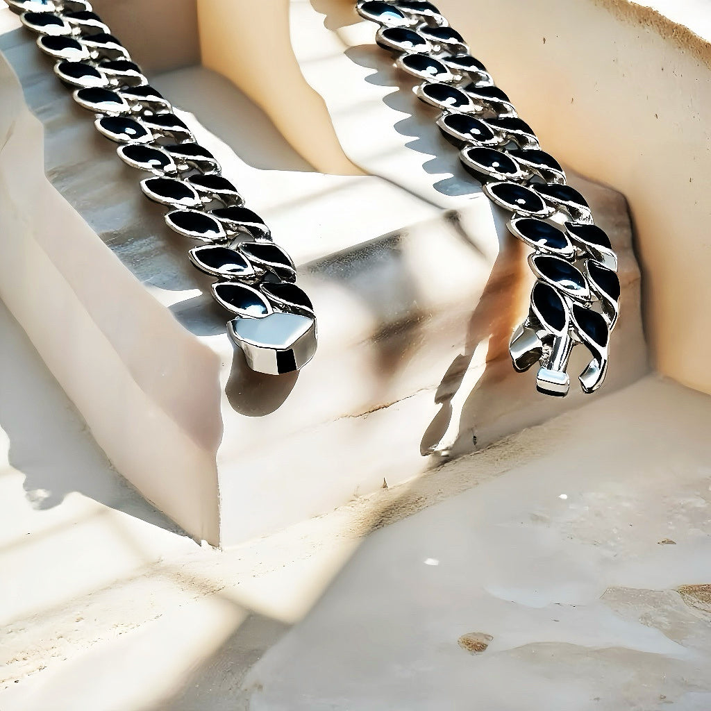 Curb Link Enamel Silver Necklace Chain (Item No. TDNS0003）