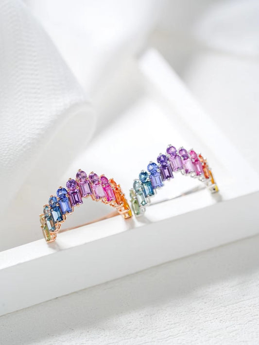 Rainbow Sapphire 18k Gold Ring (Item No. SA076）