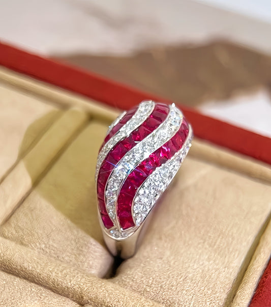 Dual Flow 18k Gold Diamond Ruby Ring (Item No. VT224）