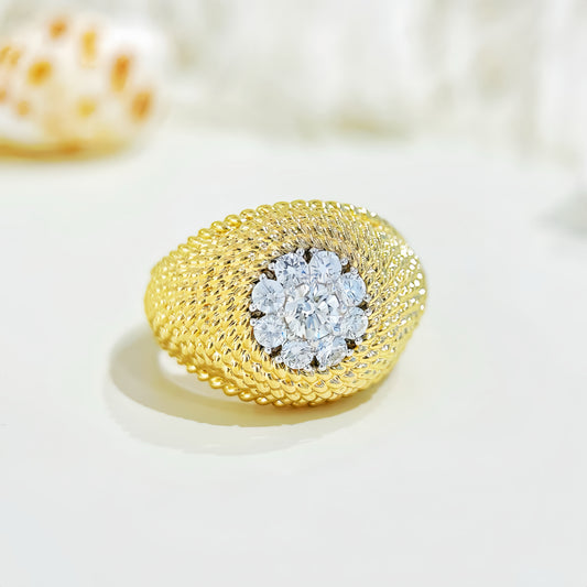 Flower Vintage 18k Gold Diamond Ruby Ring (Item No. VT270)