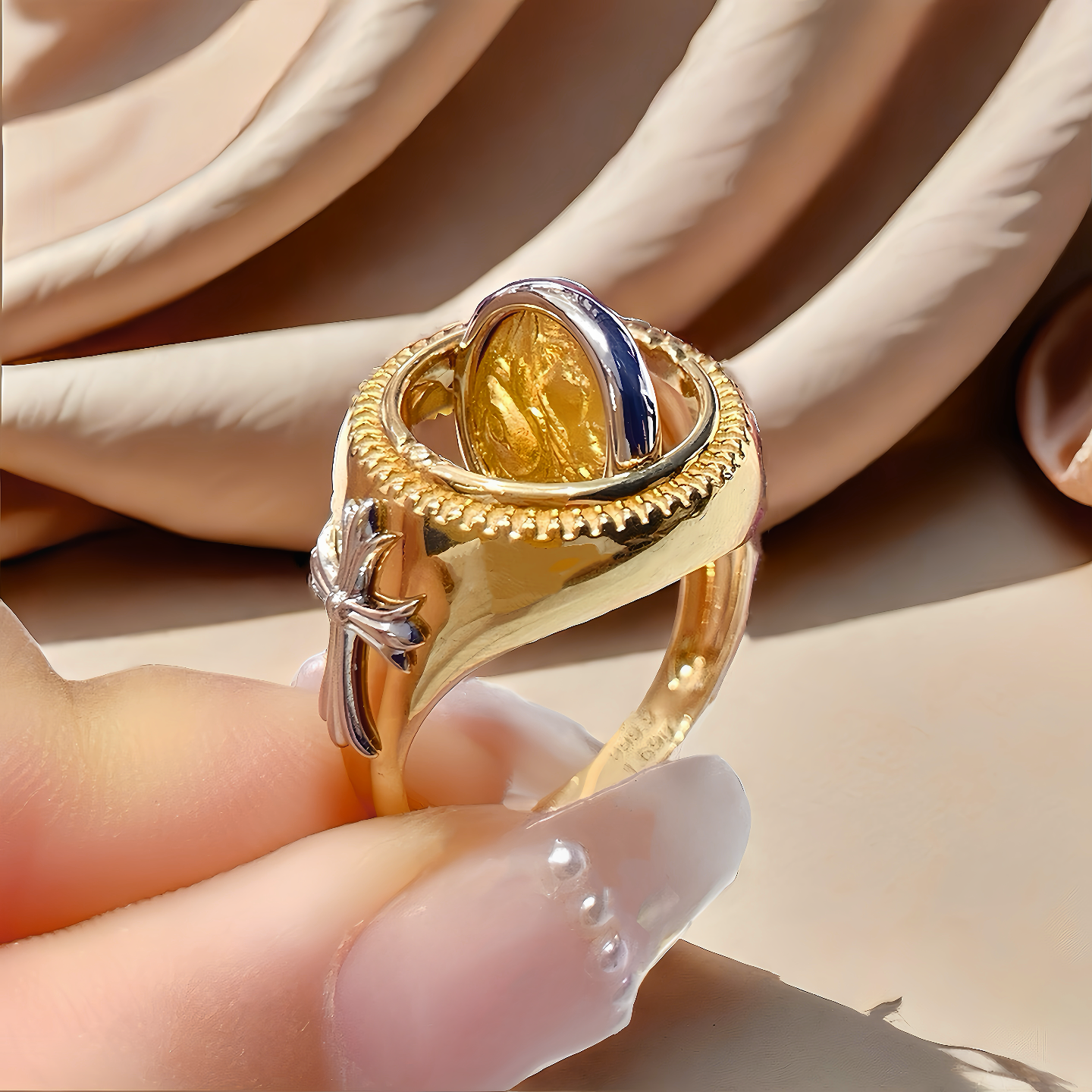 Ancient Coin Medallion Electrum Gold Ring (Item No. COIN071）