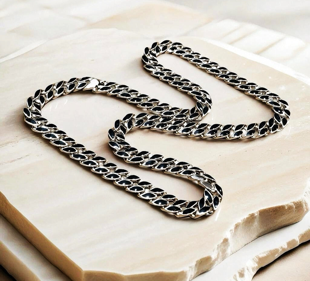 Curb Link Enamel Silver Necklace Chain (Item No. TDNS0003）