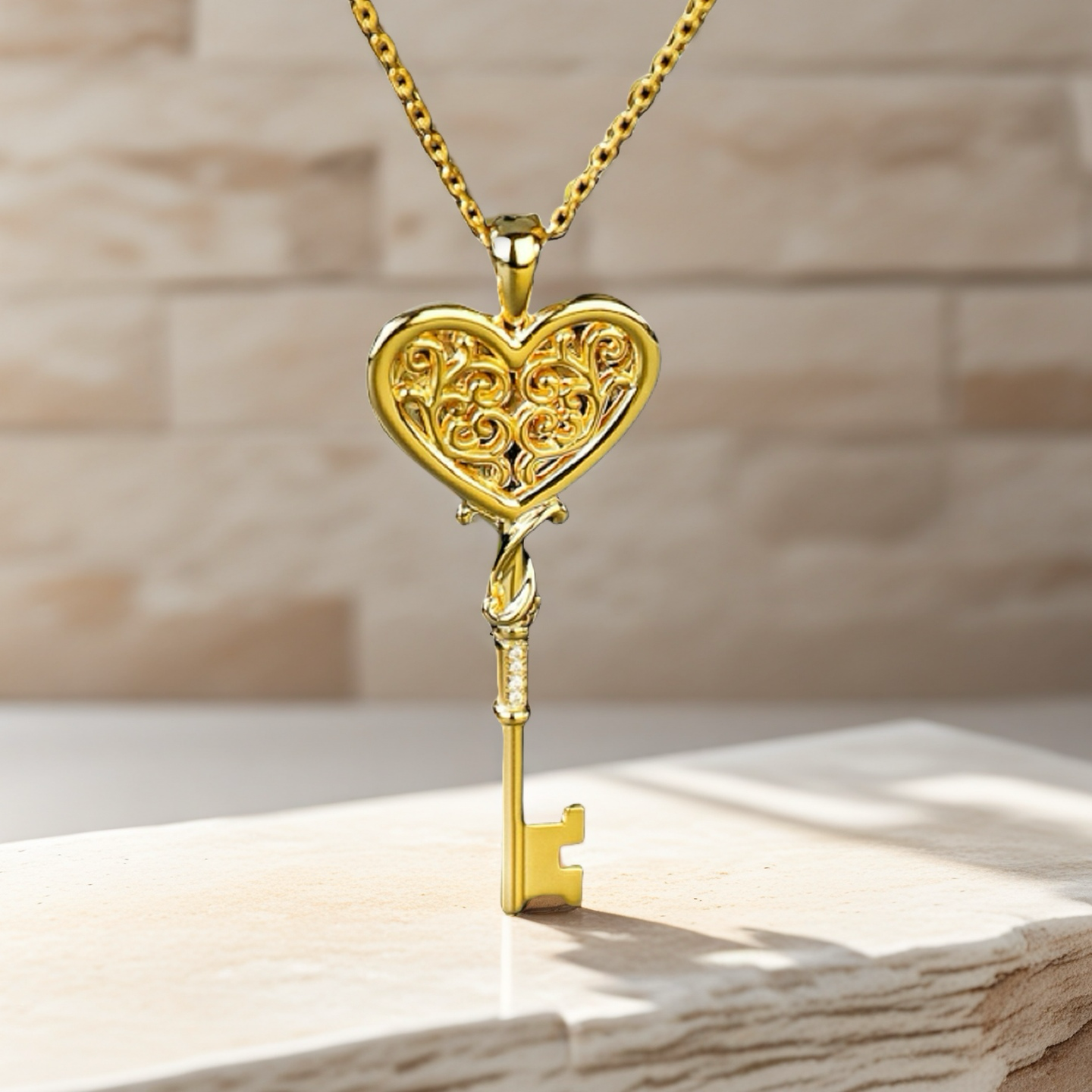 Renaissance Key Diamond 925 Sterling Silver/9k/14k/18k Gold Pendant (Item No. GP0002）