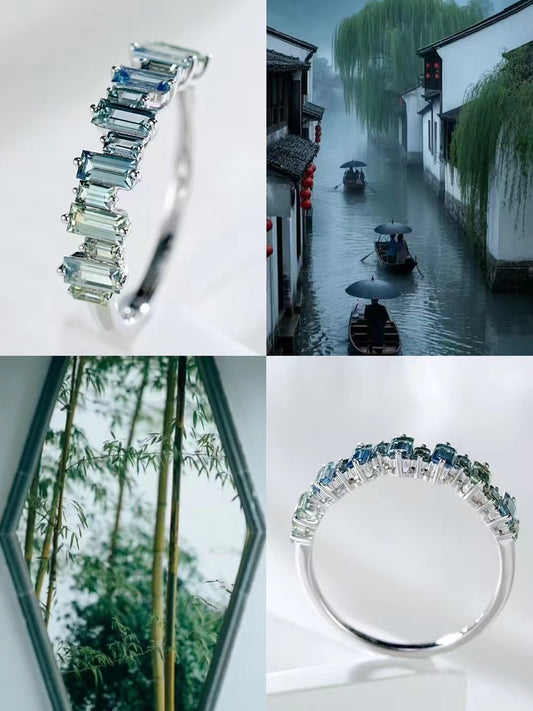 T Square Cut Rainbow Sapphire 18k Gold Ring (Item No. SA027）