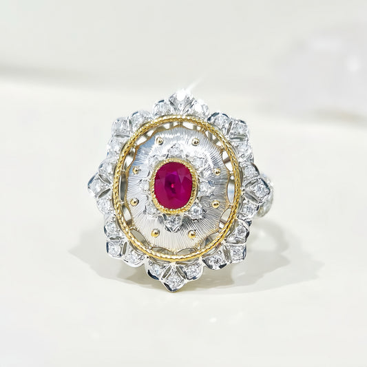 Vintage 18k Gold Diamond Ruby Ring (Item No. VT418）