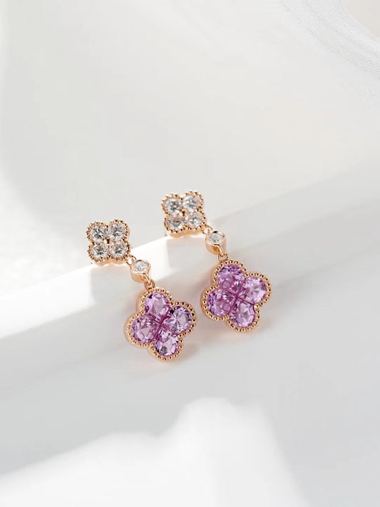 Four Leaf Clover Rainbow Sapphire 18K Gold Earring (Item No. SA015）