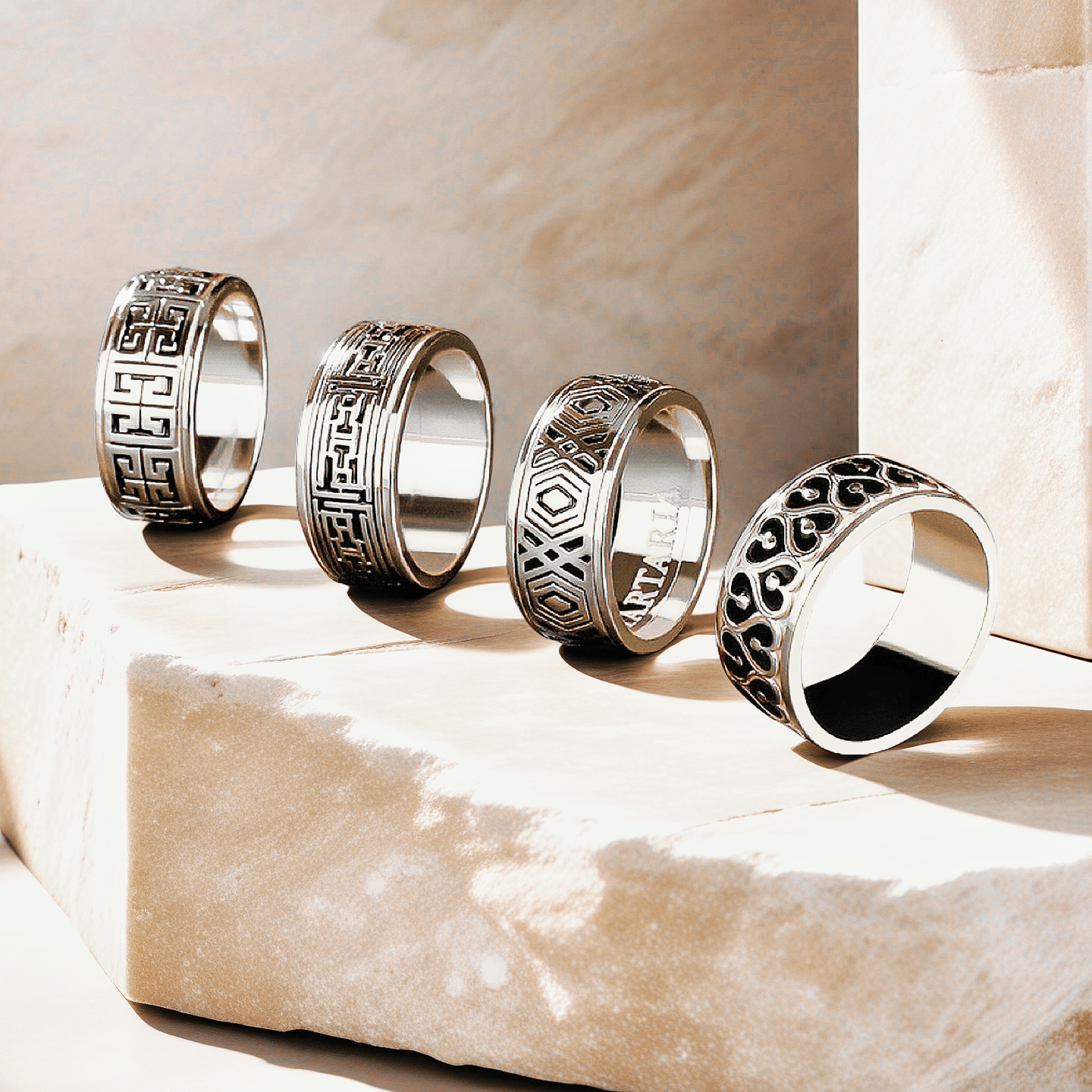 Rotatable Enamel Greeky Key Sterling Silver/9k/14k/18k Gold Ring (Item No. GR0002）