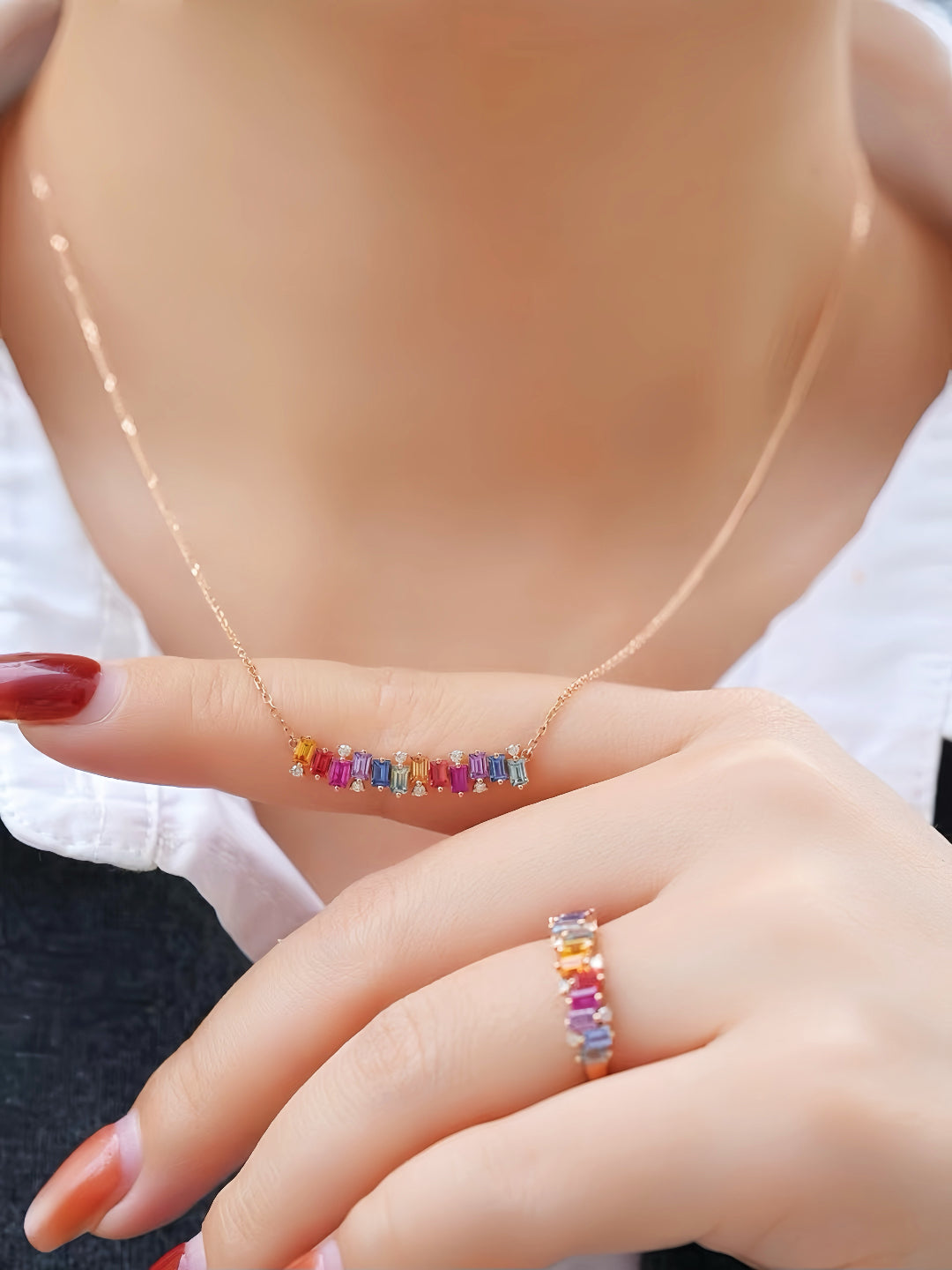 Rainbow Sapphire 18k Gold Necklace Set (Item No. SA099）