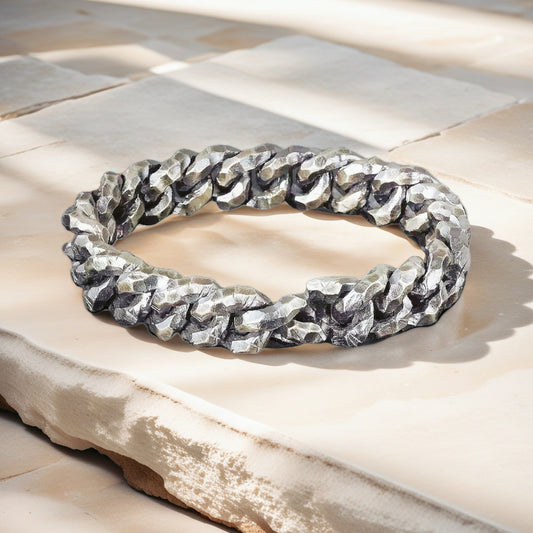 Heavy Metal Hammered Silver Bracelet  (Item No. B0611 )