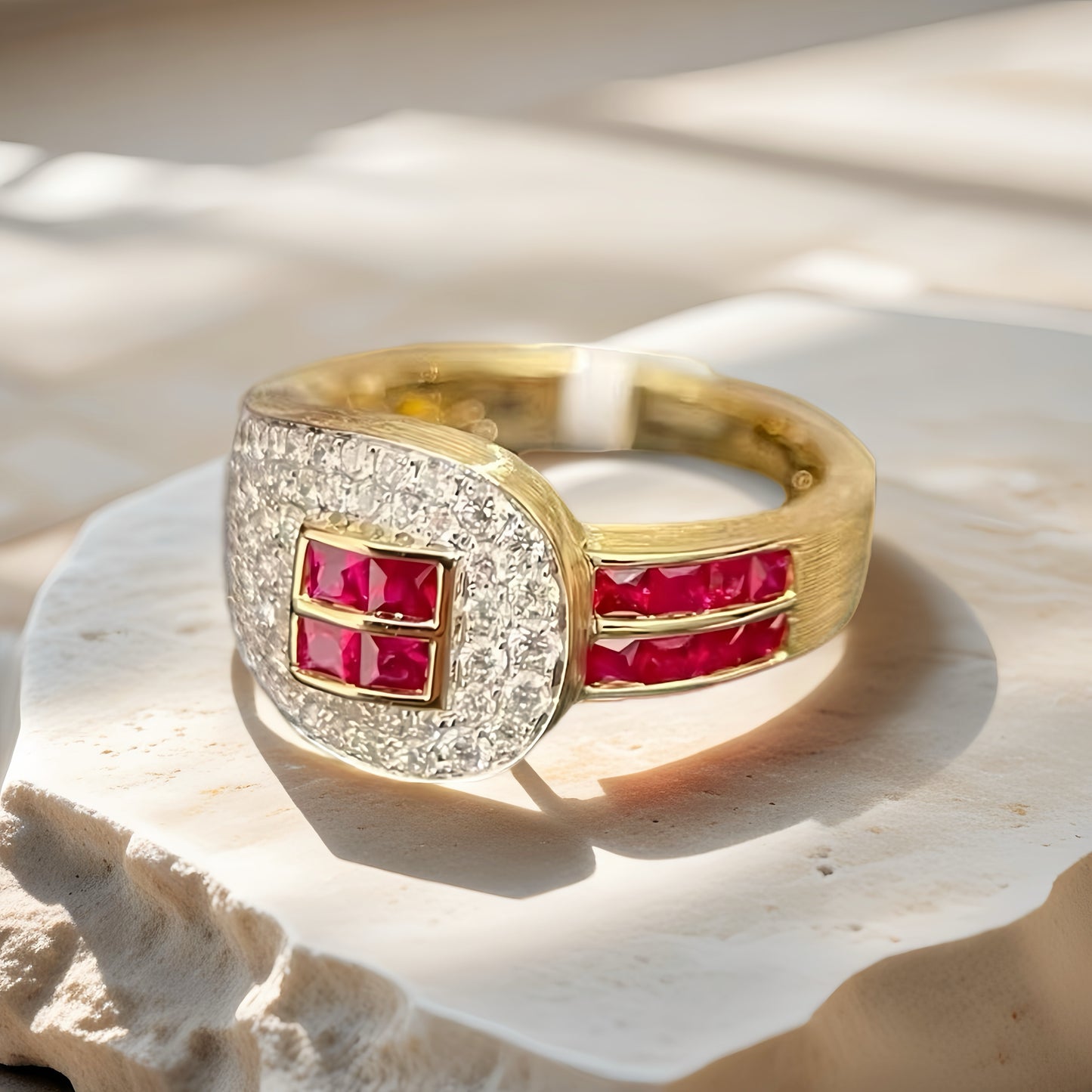 Buckle 18k Gold Diamond Ruby Ring (Item No. VT217）