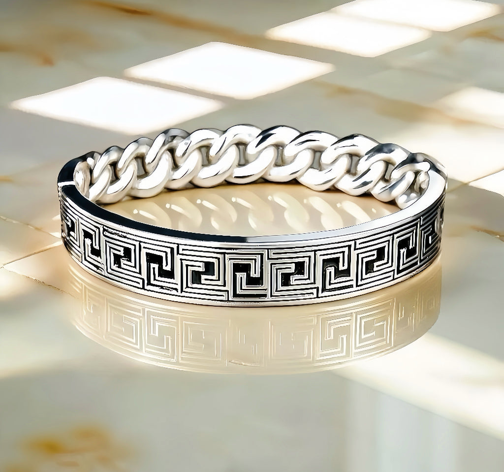Greek Key Enamel Silver Bracelet Chain (Item No. TDBS0004）